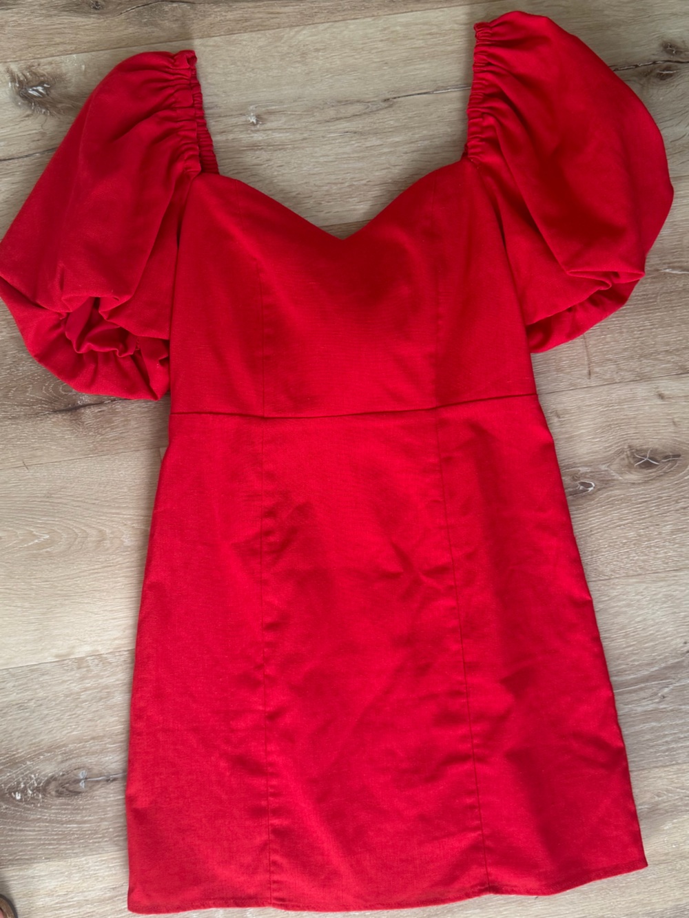 miami Red V-Neck Puff Sleeve Mini Dress
